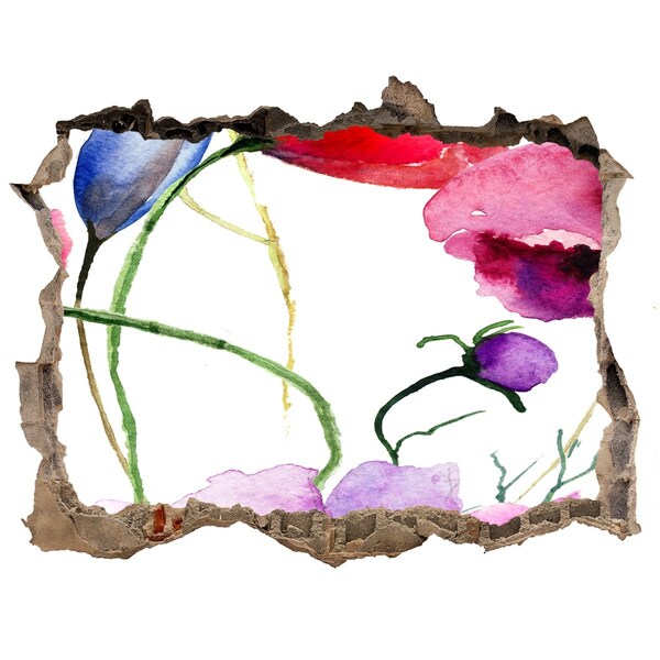 Wandfolien Loch in der Wand Blumenlandschaft durch ein Loch in der Wand