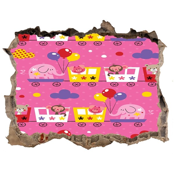 Wandfolien Loch in der Wand Bunter Zug mit Luftballons