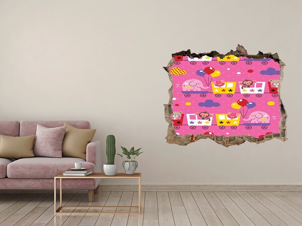 Wandfolien Loch in der Wand Bunter Zug mit Luftballons