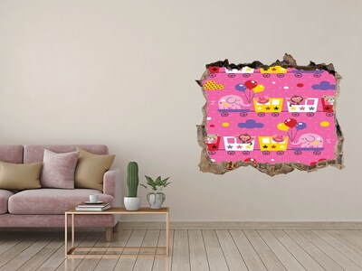Wandfolien Loch in der Wand Bunter Zug mit Luftballons