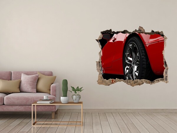 Wandtattoos Mauerdurchbruch Ein rotes Auto durch ein Loch in der Wand