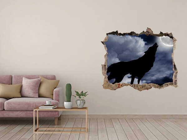 3D Wandsticker Loch Wolf gegen Mond