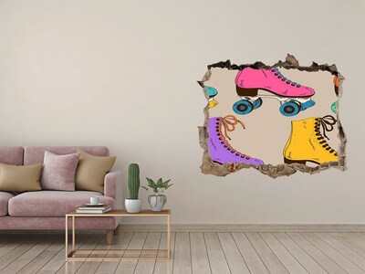 Wandtattoos Loch Bunte Rollschuhe in einem Loch in der Wand