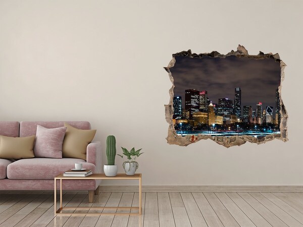 3D Wandsticker Loch Nachtpanorama der Stadt