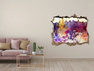 Wandtattoos Mauerdurchbruch Stadtbild in einem farbenfrohen Loch