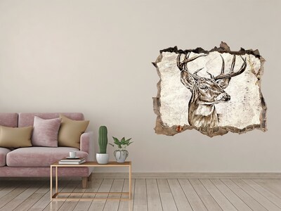 3D Wandtattoos Loch in der Wand Hirsch mit Geweih an der Wand