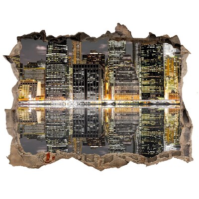 3D Wandsticker Loch Blick auf die Stadt bei Nacht