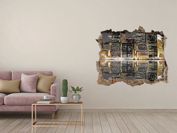 3D Wandsticker Loch Blick auf die Stadt bei Nacht