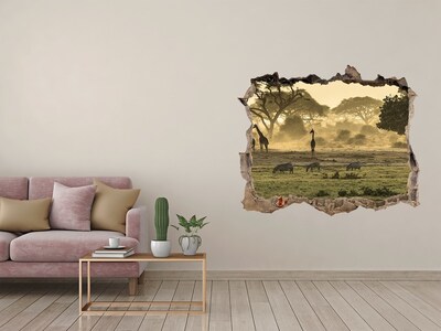 3D Wandsticker Loch Afrikanische Savanne mit Giraffen und Zebras