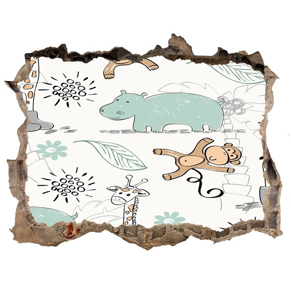 3D Wandsticker Loch Tiere im Dschungel