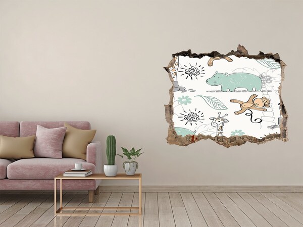 3D Wandsticker Loch Tiere im Dschungel