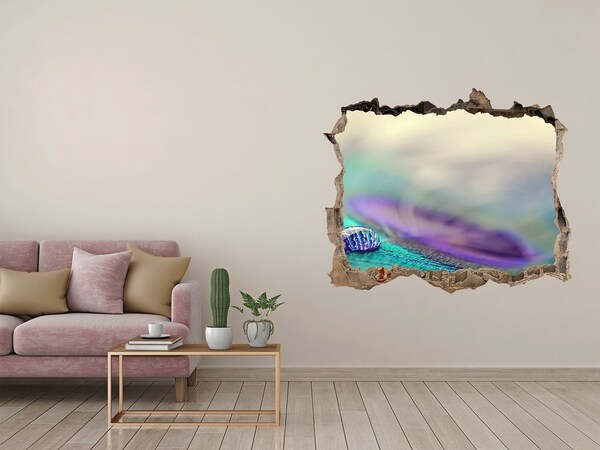 3D Wandsticker Loch Ein Tropfen auf einer Pfauenfeder