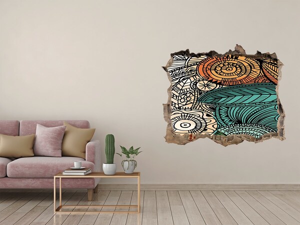 3D Wandtattoos Loch in der Wand Farbenfrohe Muster auf Steingrund
