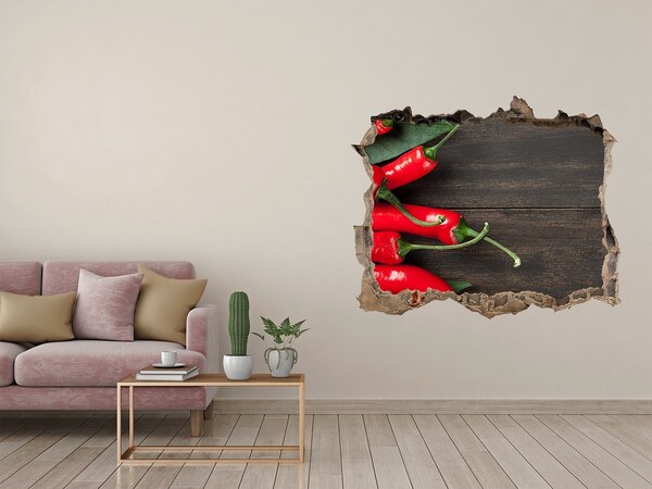 3D Wandtattoos Loch in der Wand Chilischoten in einer beschädigten Wand