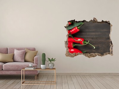 3D Wandtattoos Loch in der Wand Chilischoten in einer beschädigten Wand