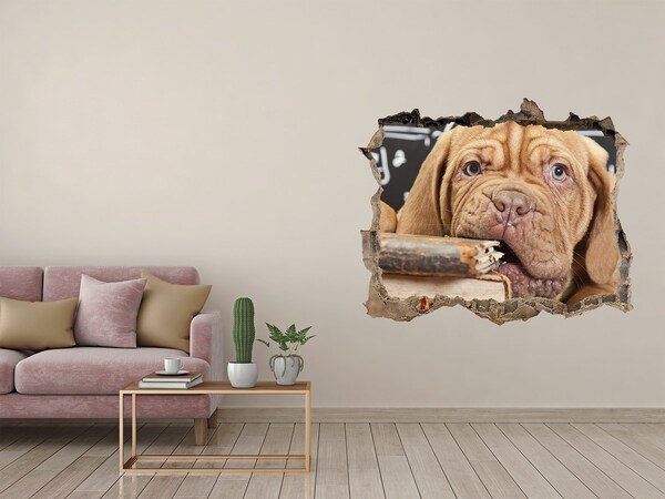 Wandtattoos Mauerdurchbruch Ein süßer Welpe inmitten von Büchern