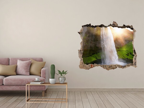 3D Wandsticker Loch Ein Wasserfall in einer grünen Landschaft