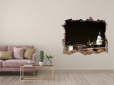 Wandtattoos Loch Nachtansicht von London durch ein Loch in der Wand