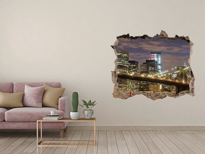 Wandfolien Loch in der Wand Blick auf die Brooklyn Bridge bei Nacht