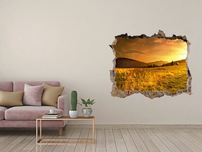 Wandfolien Loch in der Wand Goldene Wiese im Sonnenuntergang