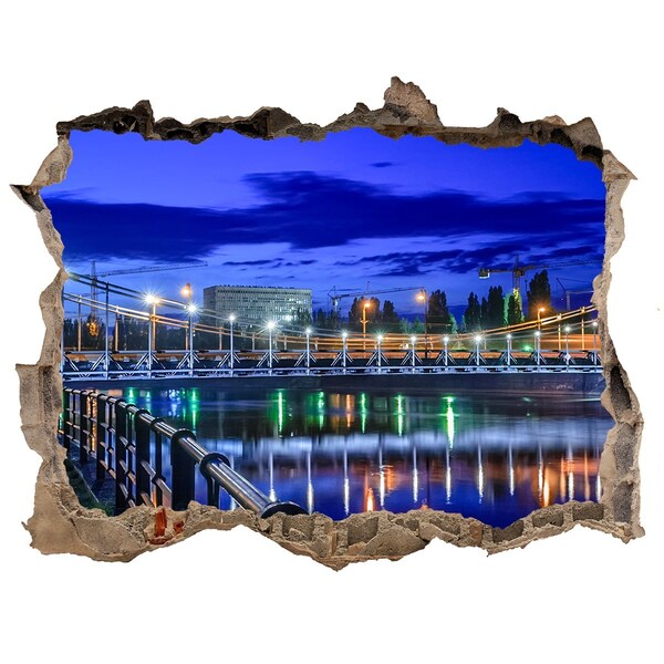 3D Wandtattoos Loch in der Wand Nachtansicht der Brücke und des Flusses