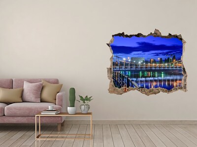 3D Wandtattoos Loch in der Wand Nachtansicht der Brücke und des Flusses