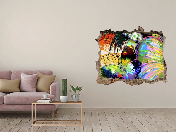3D Wandtattoos Loch in der Wand Ein bunter Schmetterling in einem Loch in der Wand