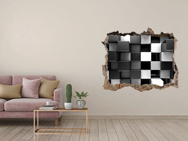 3D Wandsticker Loch Schwarze und weiße Würfel in der Wand