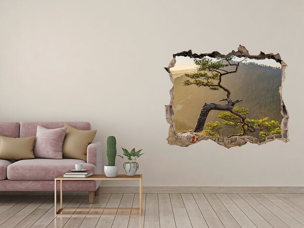 3D Wandsticker Loch Berglandschaft mit einem Baum