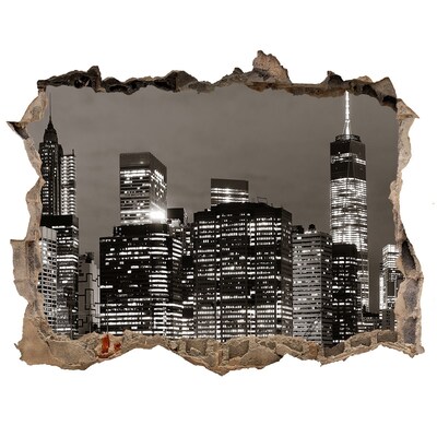 3D Wandtattoos Loch in der Wand New Yorker Skyline bei Nacht