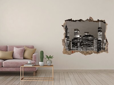 3D Wandtattoos Loch in der Wand New Yorker Skyline bei Nacht