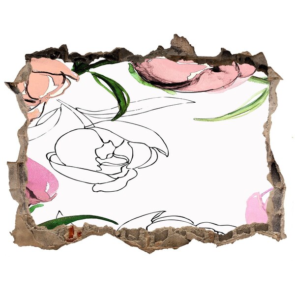 Wandfolien Loch in der Wand Ein Blumenwandbild hinter einer beschädigten Wand