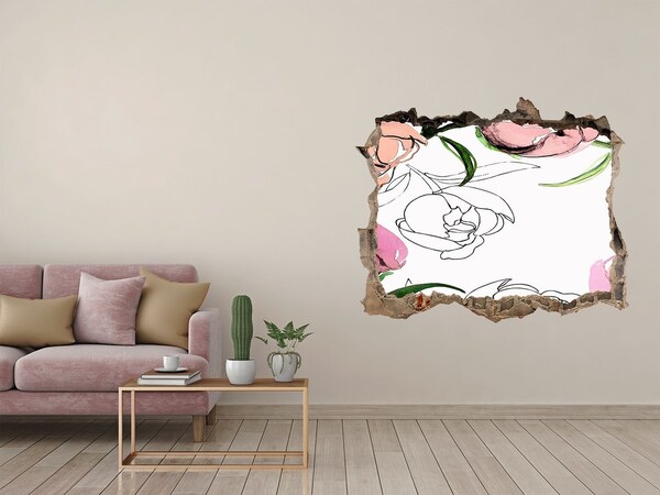 Wandfolien Loch in der Wand Ein Blumenwandbild hinter einer beschädigten Wand