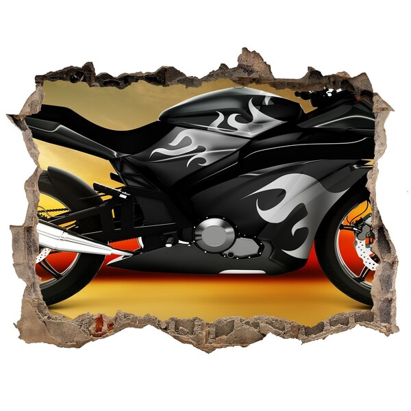 3D Wandsticker Loch Motorrad in Flammen