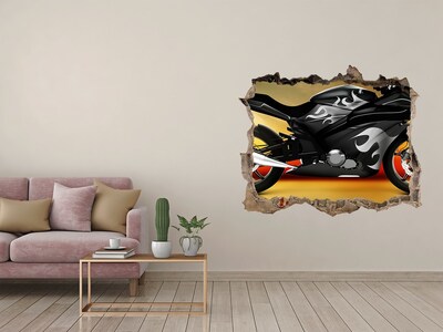 3D Wandsticker Loch Motorrad in Flammen