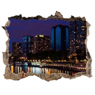 Wandfolien Loch in der Wand Nachtpanorama der Stadt