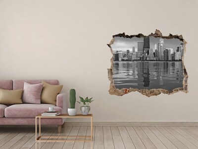 3D Wandsticker Loch Blick auf die Stadt vom Wasser aus