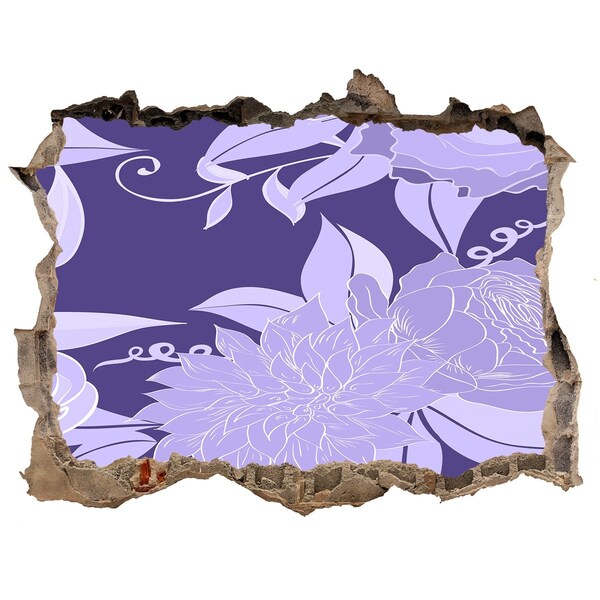 3D Wandsticker Loch Blumenmotiv auf violettem Hintergrund