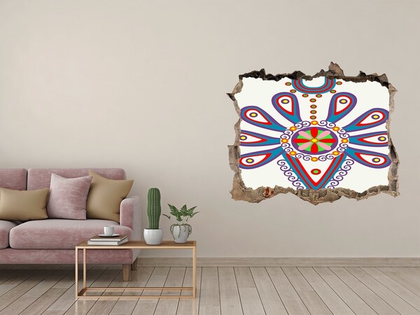 3D Wandsticker Loch Ein farbenfrohes Muster vor dem Hintergrund einer beschädigten Wand