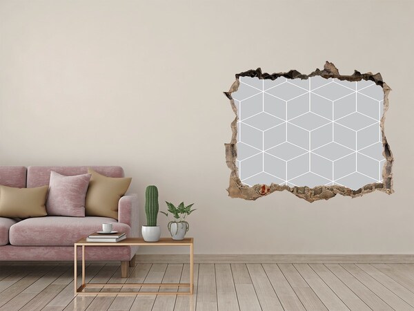 3D Wandsticker Loch Zerbrochene Mauer mit geometrischem Hintergrund