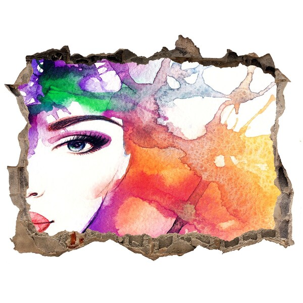 3D Wandsticker Loch Porträt in farbigem Wasser