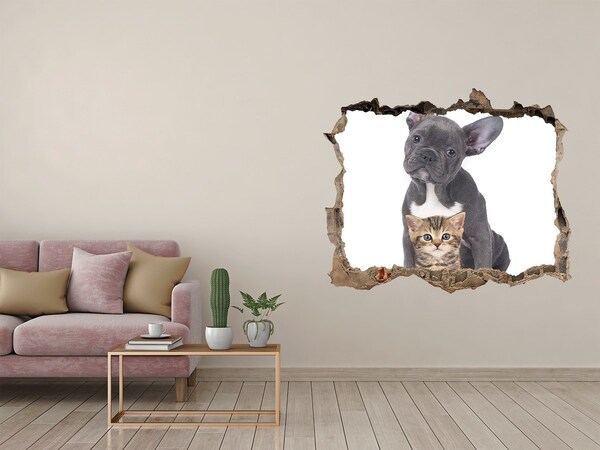 3D Wandsticker Loch Niedliche Tiere hinter der Mauer