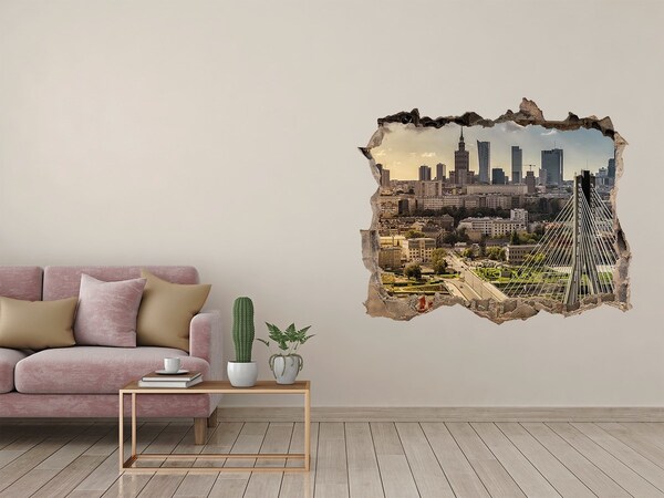 3D Wandsticker Loch Blick auf Warschau durch ein Loch in der Wand
