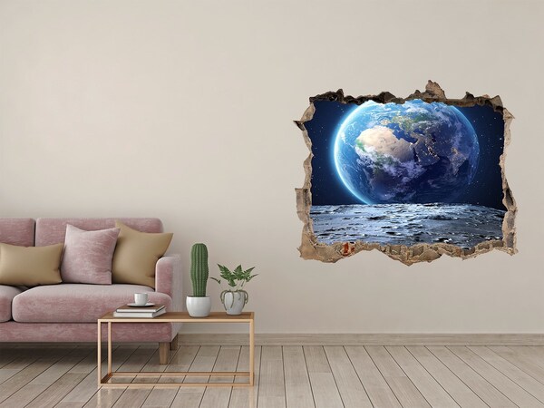 3D Wandtattoos Loch in der Wand Blick vom Mond zur Erde