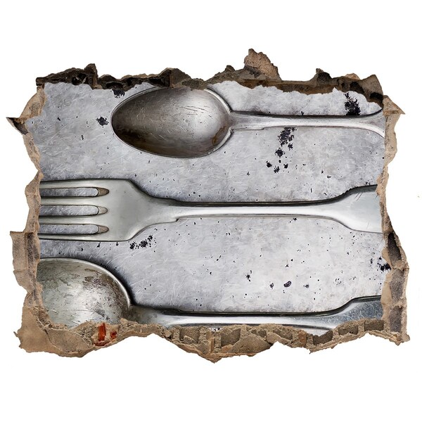 3D Wandsticker Loch Eine zerbrochene Mauer mit Blick auf das Besteck