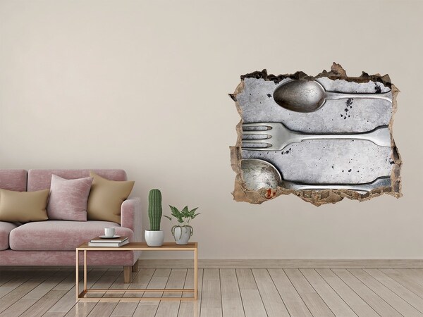 3D Wandsticker Loch Eine zerbrochene Mauer mit Blick auf das Besteck