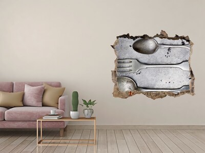 3D Wandsticker Loch Eine zerbrochene Mauer mit Blick auf das Besteck