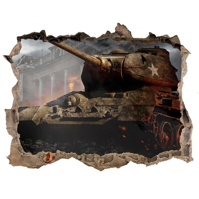 Wandfolien Loch in der Wand Panzer in den Ruinen der Stadt