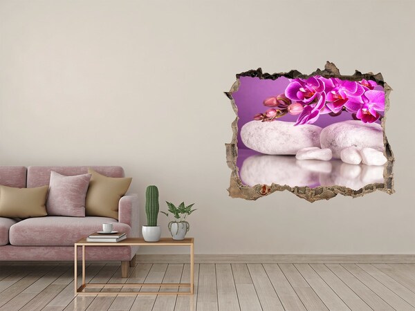 3D Wandtattoos Loch in der Wand Orchidee vor steinernem Hintergrund