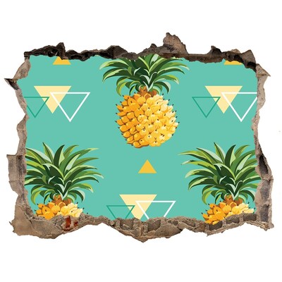 3D Wandsticker Loch Ananas auf türkisfarbenem Hintergrund